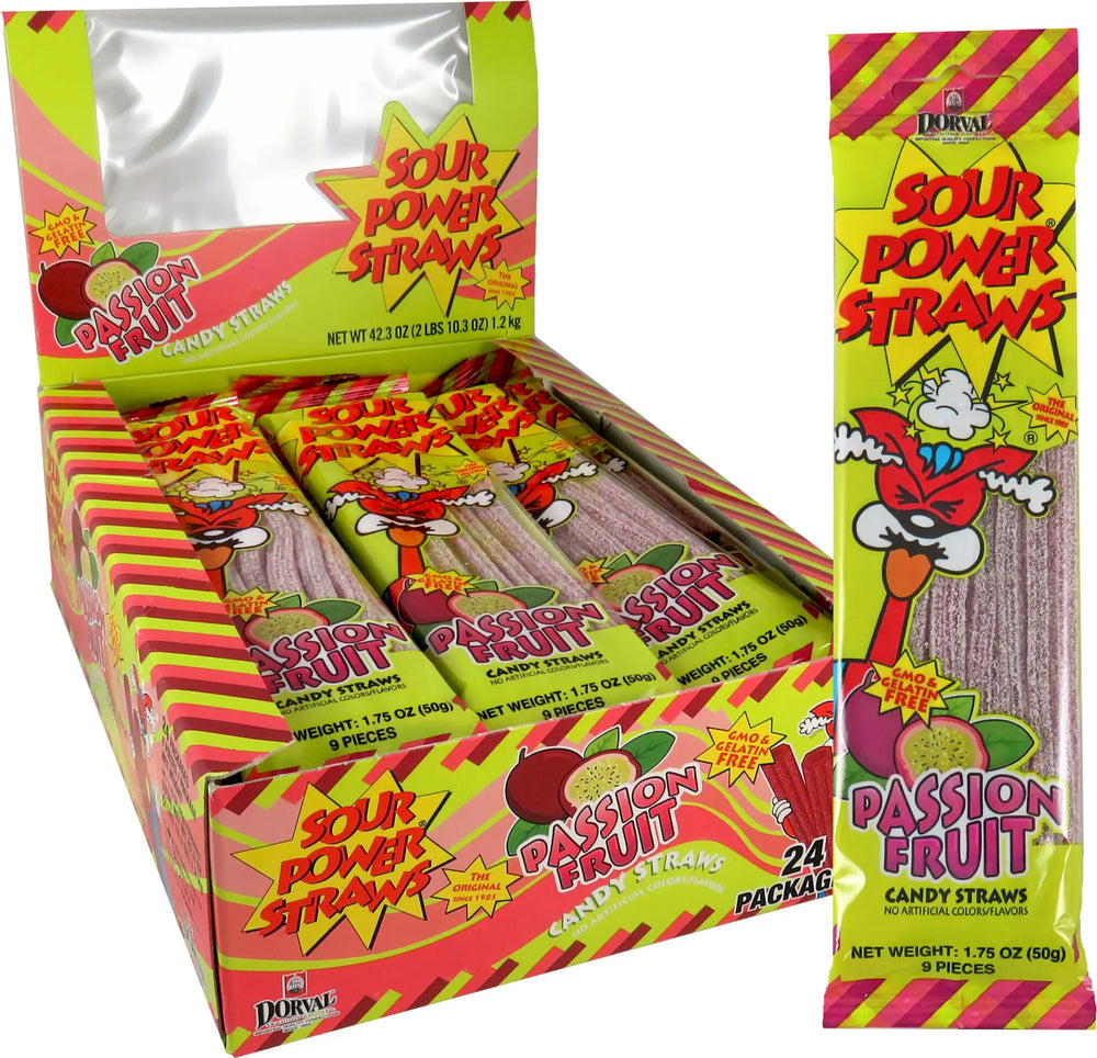 SOUR POWER STRAWS PASSION FRUIT CANDY STRAWS 50G