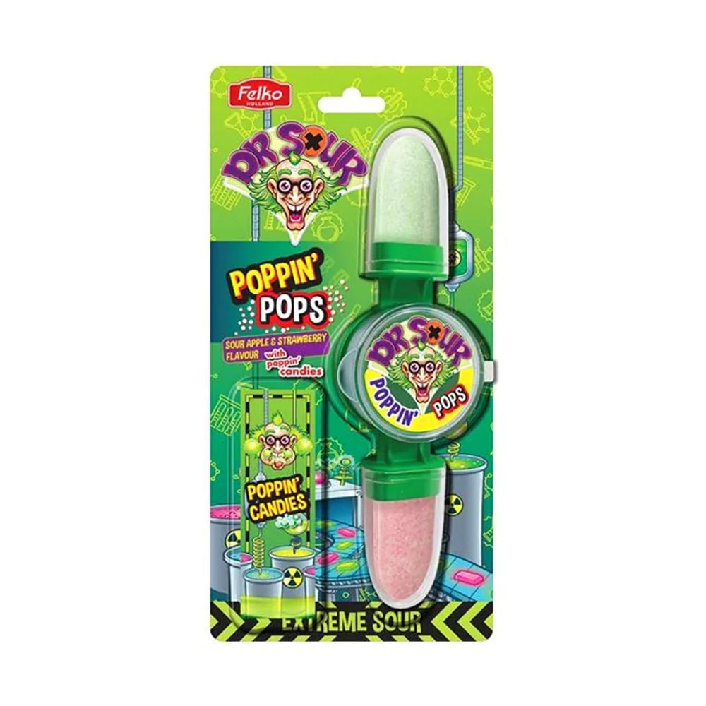 Dr Sour Poppin' Pops Extreme Sour Sour Apple & Strawberry Flavoured 35g