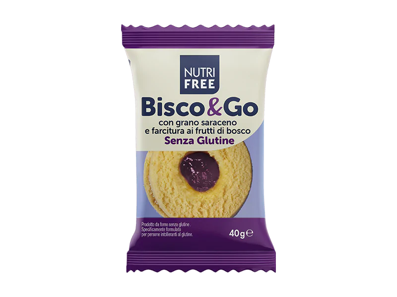 NutriFree Bisco&Go con grano saraceno e farcitura ai frutti di bosco Senza Glutine (Berry Flavoured) 40gr