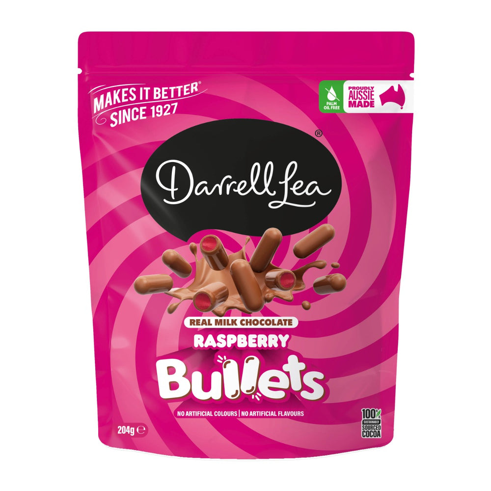 Darrell Lea Bullets Milk Chocolate Raspberry 204gr
