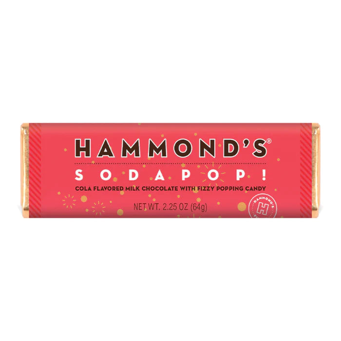 
            
                Load image into Gallery viewer, HAMMOND&amp;#39;S SODAPOP COLA FLAVOURED MILK CHOCOLATE WITH FIZZY POPPING CANDY 64G
            
        
