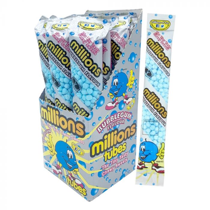 MILLIONS THE TINY TASTY CHEWY SWEETS Bubblegum FLAVOR ( UK ) 60G
