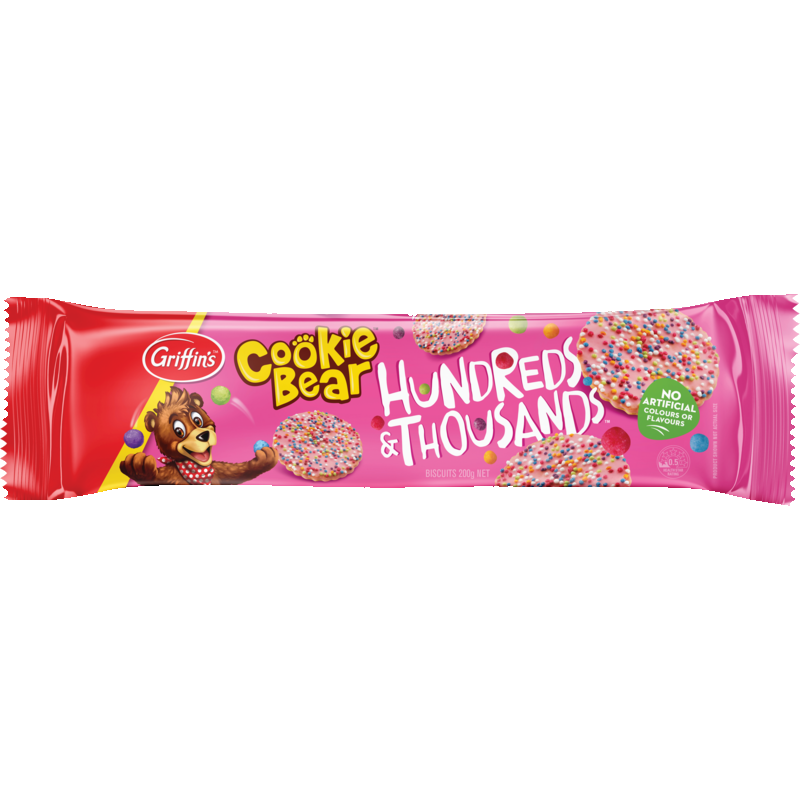 Griffins COOKIE BEAR HUNDREDS & THOUSANDS BISCUITS  200G