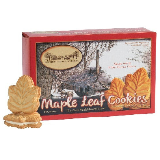 Butternut Mountain Farm Vermont Maple Leaf Cream Shortbread Cookies Biscuits 400g