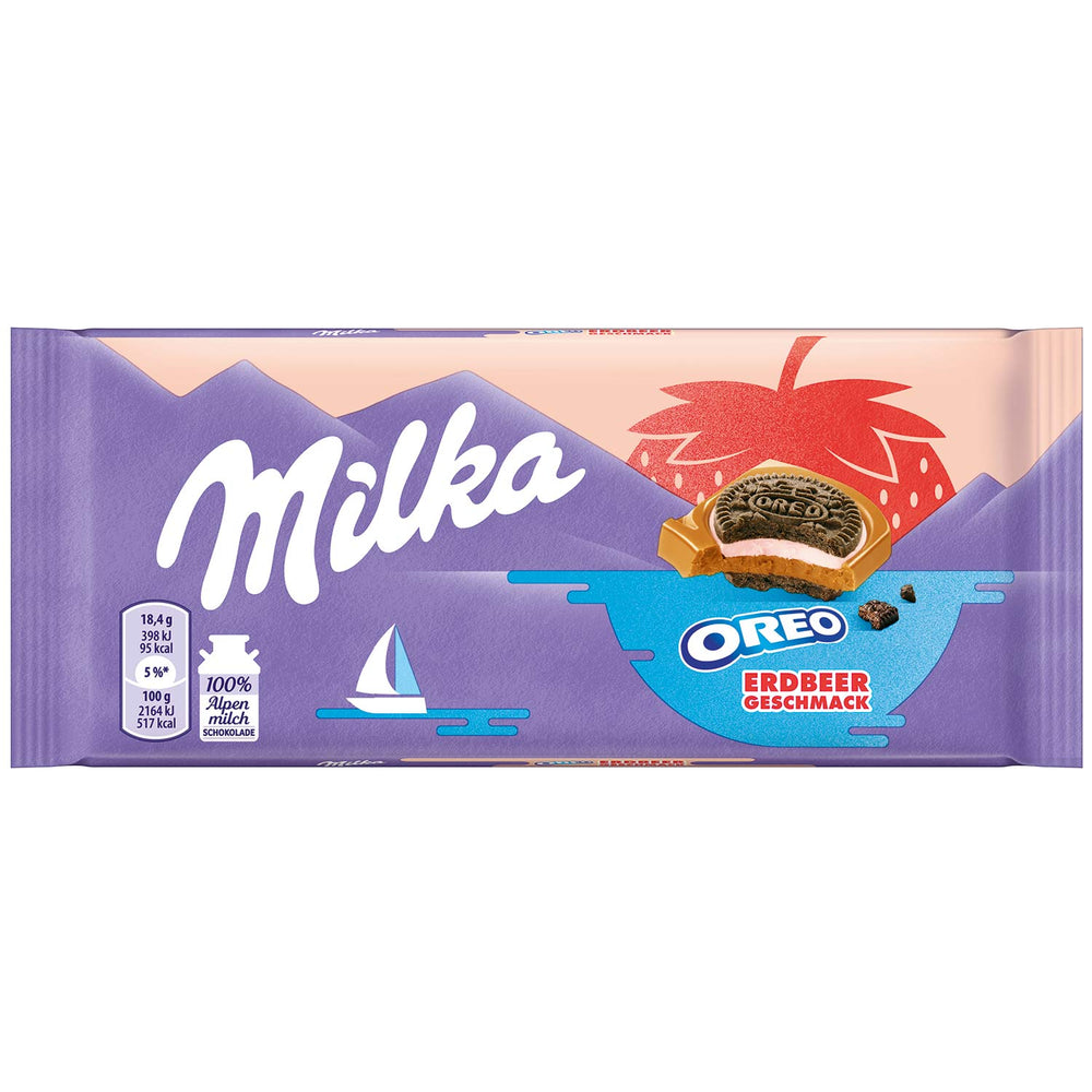 Milka Oreo SANDWICH STRAWBERRY CREAM ALPINE MILK CHOCOLATE 92G