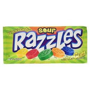 
            
                Load image into Gallery viewer, RAZZLES SOUR FIRST CANDY THEN IT&amp;#39;S GUM 40G
            
        